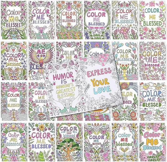Liliful 24 Pcs Blessed Theme Coloring Book Bulk for Adult DIY Flower Stress Relief Color Drawing Book with Patterns for Adults, Party Favors, Goodie Bag Filler and Holiday Gifts