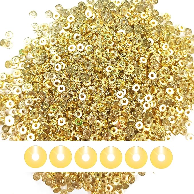 1800pcs 6mm Gold Flat Round Spacer Beads Disc Loose Jewelry Making Beads for DIY Bracelet Necklace Earring Craft Supplies (GoldenSpacer6mm)