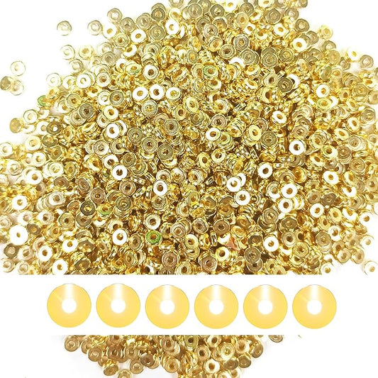 1800pcs 6mm Gold Flat Round Spacer Beads Disc Loose Jewelry Making Beads for DIY Bracelet Necklace Earring Craft Supplies (GoldenSpacer6mm)