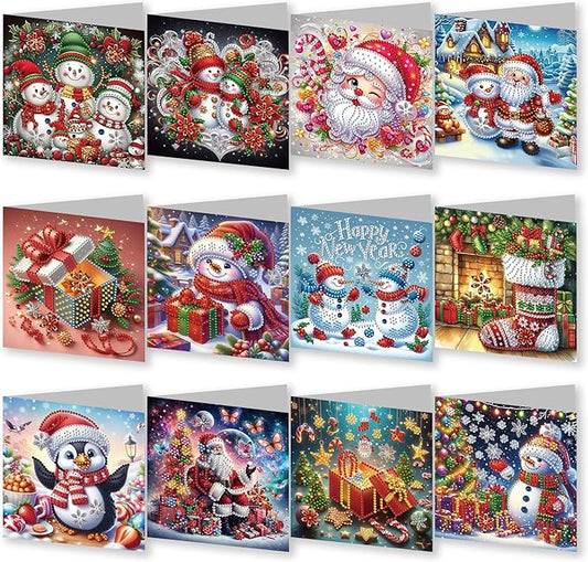 12-Pack 5D DIY Diamond Art Christmas Cards with Envelopes, Special-Shaped Diamond Painting Greeting Cards, Art Craft Kit, Creative Gift for Christmas