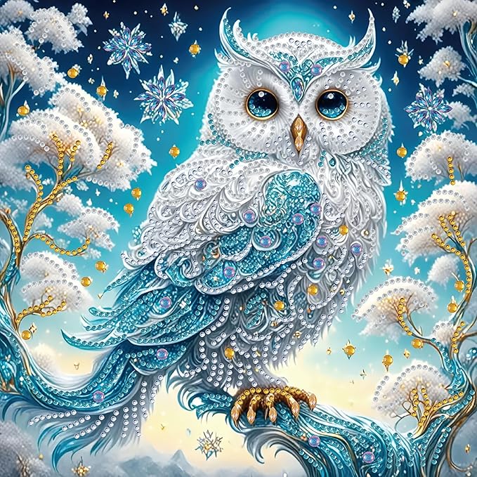 KUFWKEY DIY 5D Partial Diamond Painting Kit for Beginners, Owl Diamond Art Kits for Adults,Special Shaped Crystal Sparkling Art, Frameless Diamond Mosaic Gem Art for Home & Office Decor,12X12 inch