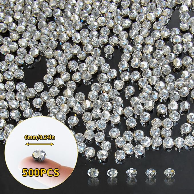 laopottbeads 500pcs 6mm crystal glass beads for jewelry making beads for bracelets necklace pendants making supplies(gray)