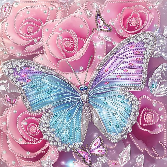 SKRYUIE DIY Diamond Art Kits for Adults Butterfly Special Shape - 5D Diamond Painting Kits for Adults Flower - Crystal Embroidery Cross Stitch - Craft for Wall & Office Decor 12 x 12 Inch c15