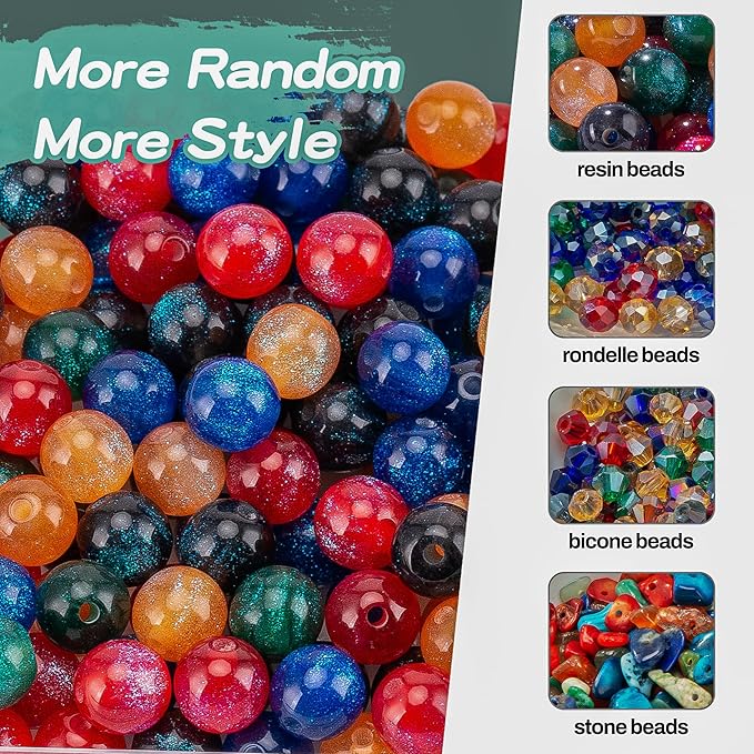 HSZCTUY Glass Beads for Jewelry Making, Assorted Beads for Bracelet Making Kit, Including Round Beads, Rondelle Beads, Facted Crystal Bicone Beads, Chip Stone Beads, Jewelry Beads for DIY Accessories