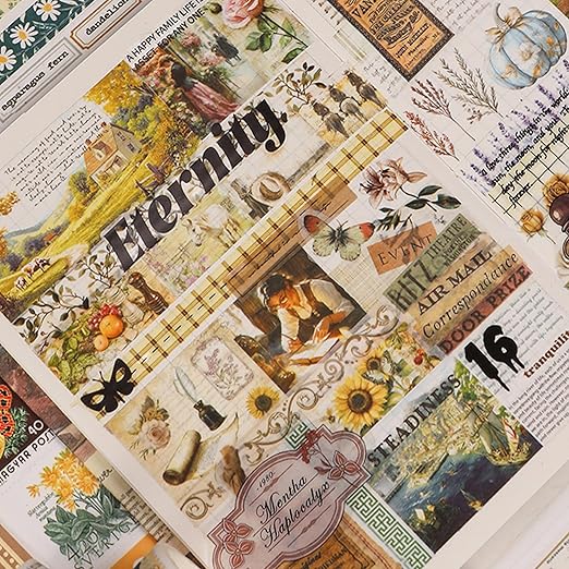 Vintage Washi Tape Set - 24 Rolls Arts Adhesive Tapes Assorted Retro Decorative Masking Tape Sets for Craft, Kids, Scrapbook, DIY, Gift Wrapping (6-Timeless Notes)