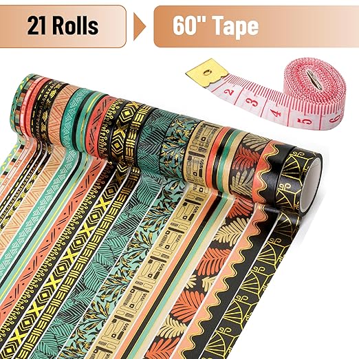 Mr. Pen- Washi Tape Set, 21 Rolls, Ethnic Elegance Design, Decorative With Measure Tape, Scrapbook Washi for Journaling, Craft