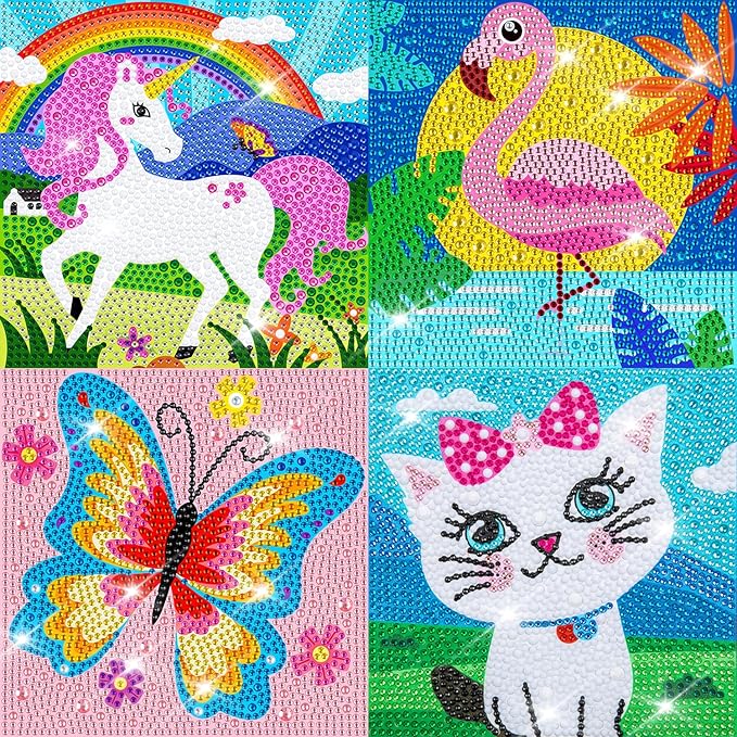 Labeol Diamond Art Kits for Kids Crafts for Girls Ages 6-8-10-12 Easy to DIY Creative Diamond Art Sticker Craft by Numbers Kits for Kids and Adult Beginners (4 Pack Cute)