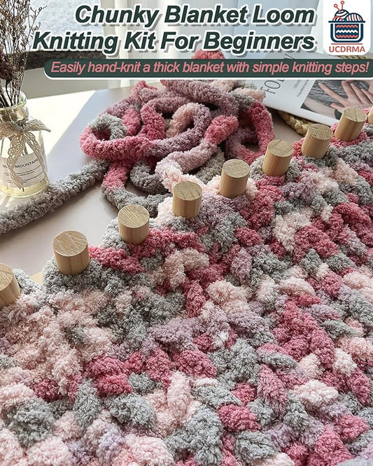 Chunky Blanket Loom Knitting Set, 1PCS Refill Chunky Yarn Blanket Knit Loom with Anti-Slip Pads, 13in/33cm Wooden Loom for Chunky Blanket, Chunky Knit Blanket Crochet Loom for Beginners