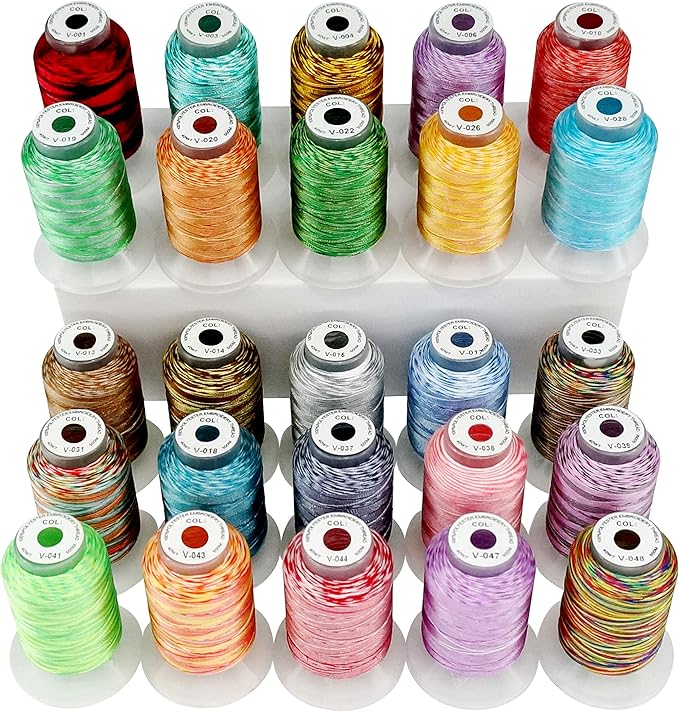 New brothread 25 Colors Variegated Polyester Embroidery Machine Thread Kit 500M (550Y) Compatible with Brother Janome Babylock Singer Pfaff Bernina Husqvaran Embroidery and Sewing Machines