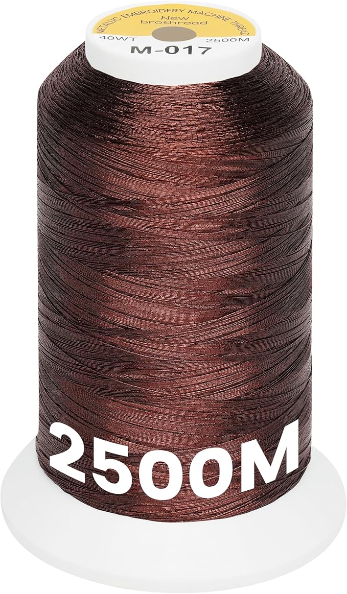 New brothread Single Huge Spool Metallic Embroidery Machine Thread 2500M (2735Y) Each for Commercial and Domestic Embroidery Machines - Clay Brown M-017