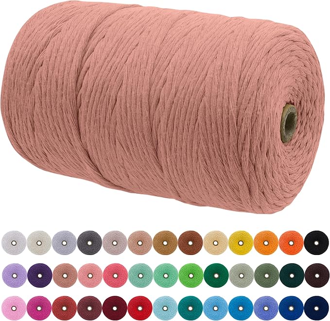 JeogYong Single Strand Macrame Cord 3mm x 218 Yards (656 Feet) Soft Cotton Rope Macrame Yarn 3 mm Macrame Cord, Macrame Supplies for Crafts Wall Hangings Plant Hangers Decorations (Brick Red)