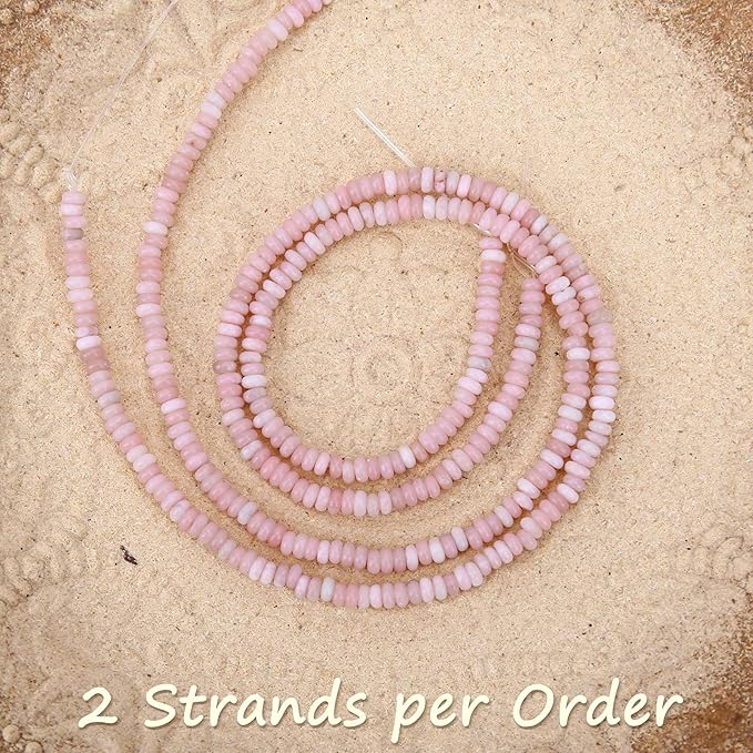 2 Strands (300PCs) Natural Pink Opal Rondelle Beads, 2 * 4mm Gemstone Loose Spacer Abacus Disk Beads for DIY Bracelet Necklace Earrings Jewelry Making, Craft Supplies Beading Kit