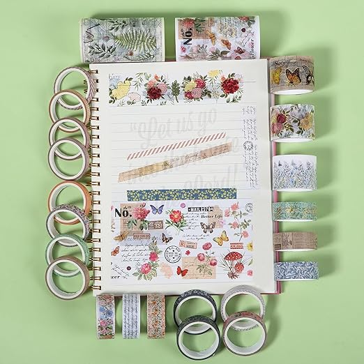 Mr. Pen- Washi Tape Set, 24 Rolls, Assorted Sizes, Vintage Botanical & Butterfly, Washi Tape for Journaling