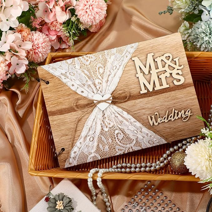 Letters to The Bride Scrapbook Wedding Memory Book 10.8 x 7.5 Inch 40 Pages Bridal DIY Memory Blank Paper Scrapbook Photo Album Sign with Bow Knot Dried Flower Stickers Silver Jewelry Stickers