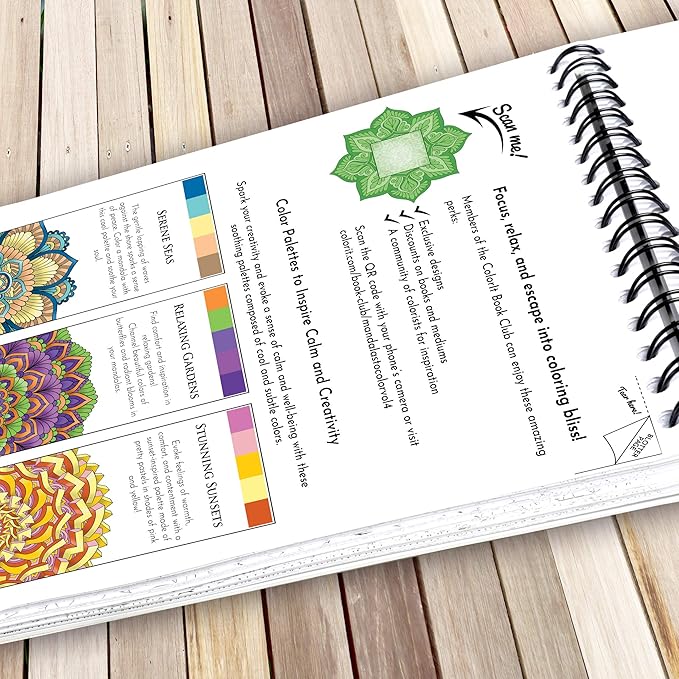ColorIt Mandalas Volume IV Spiral Bound Adult Coloring Book with 50 Mandala Patterns for Relaxation and Stress Relief - Includes Perforated Pages, Thick Paper, Hardback Covers, and Blotter Page