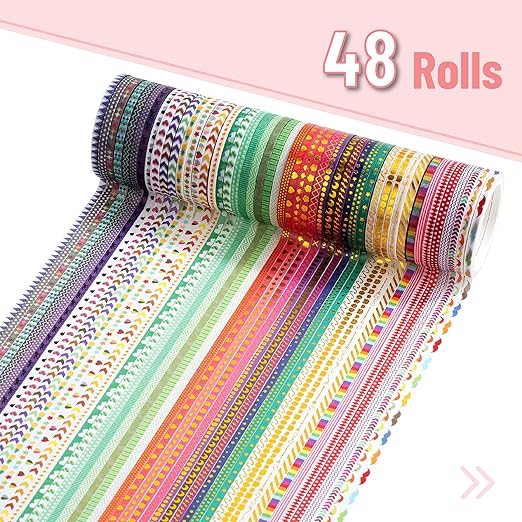 Mr. Pen- Skinny Washi Tape Set, 48 Rolls, Gold Foil Print, 3mm Wide Thin Washi Tape, Gold Foil Washi Tape, Decorative Tape, Washi Tapes, Scrapbook Tape, Scrapbook Washi Tape for Journaling, Craft Tape