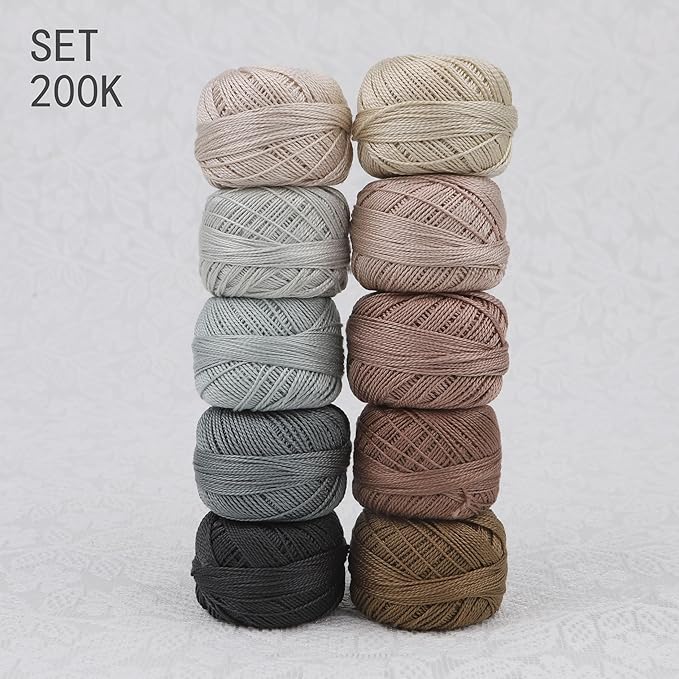 Size 8 Double Mercerized Egyptian Long Staple Cotton Pearl Thread Ball 5 Grams Rainbow Color Embroidery Thread 10 Colors per Box for Crochet Hardanger Cross Stitch Hand Embroidery (Set K)