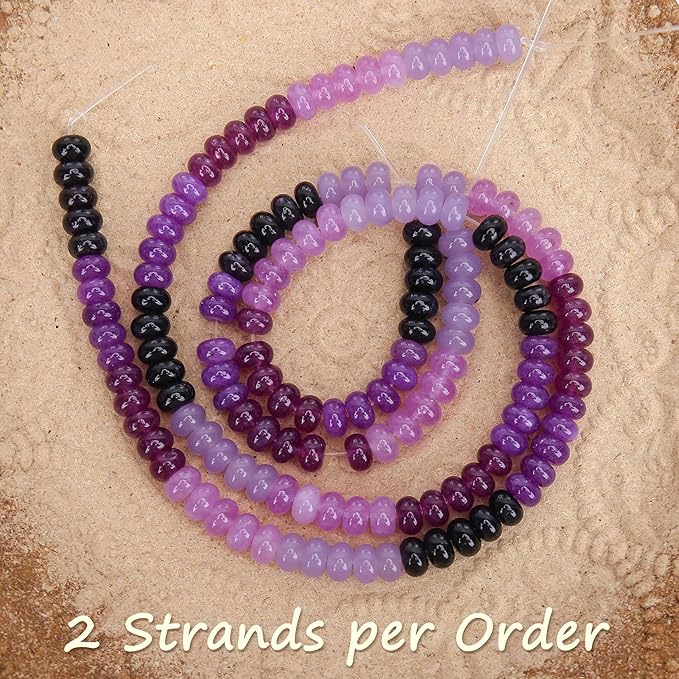 2 Strands (150PCs) Purple Shade Jade Rondelle Beads, 5 * 8mm Gemstone Loose Spacer Abacus Disk Beads for DIY Bracelet Necklace Earrings Jewelry Making, Craft Supplies Beading Kit