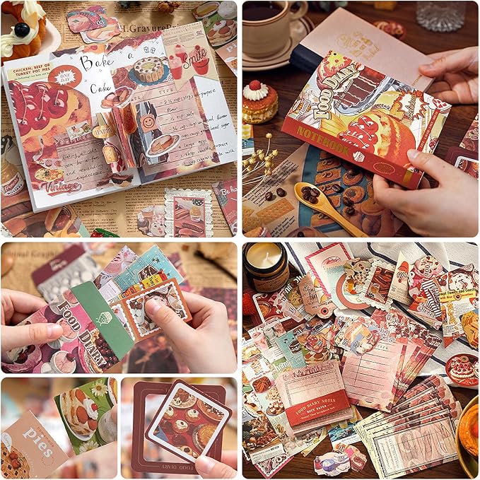 scrapbooking supplies kit, vintage junk journal supplies, scrapbook kit with aesthetic ephemera sticker, cute stationary set, bullet journaling kit, collage craft supplies gift for adult women starter