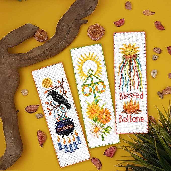 Povitrulya Cross Stitch Bookmark Kit Wheel of the Year: Samhain – Counted DIY Embroidery Set for Adults & Beginners, Witchy Pagan Wiccan Celtic Norse Needlework Gift