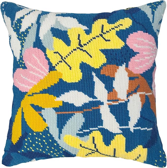 Howie's Needlepoint Needlepoint Kits for Adults, Pillow Front Cross Stitch Kit with Embroidery Pattern on Canvas, Yarn, 2 Needles and Instruction, 16 x 16inch(Jungle Leaves)