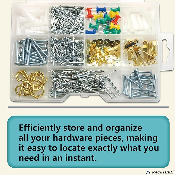 521 Pcs Picture Hanging Kit Including Drywall Anchors and Screws, Wire Hanging Nails and Screws Assortment Kit for Wall Art Hanging Kit, Picture Hangers, Cup Hooks, Push Pins
