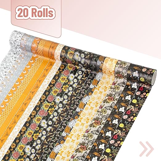 Mr. Pen- Washi Tape Set, 20 Rolls, Golden Hives Theme, Washi Tape for Journaling