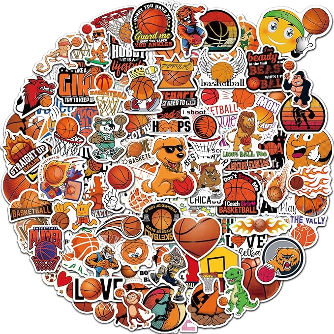 pcnearty 100 pcs sport stickers for kids, basketball water bottle stickers, vinyl waterproof laptop sticker for water bottle, bulk sticker packs for boys kids classroom prizes for elementary students