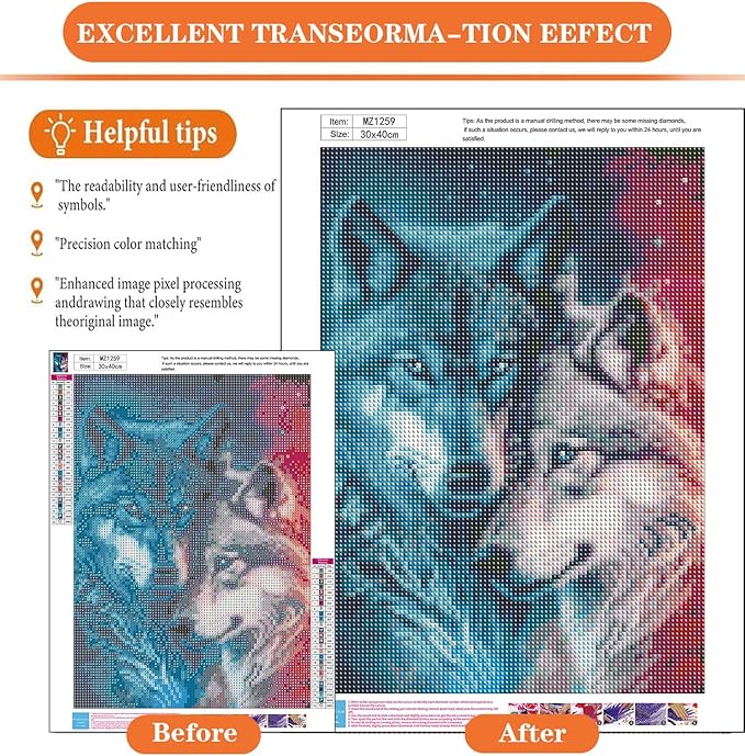 igoodom Wolf Diamond Art Kits for Adults, Wolf Diamond Painting Kit, Full Drill Round Diamond Art Kits, DIY Gem Art and Crafts for Home Wall Decor Gift 12x16inch