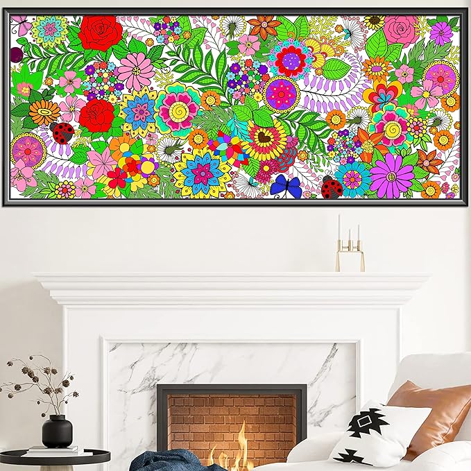 dvbonike jumbo mandala coloring poster giant flower diy drawing paper art blank banner 55.1 x 23.6 inch color-in table cover wall decoration school group activities for kids arts craft party suppiles