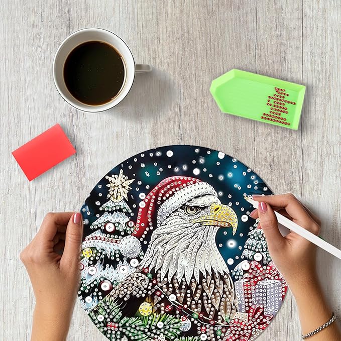 SENQAO Christmas Diamond Art Hanging Kits for Adults Kids, Eagle Diamond Art Suncatchers, 5D Special Shape Diamond Painting Pendant Window Ornament Gifts for Home Door Wall Decor