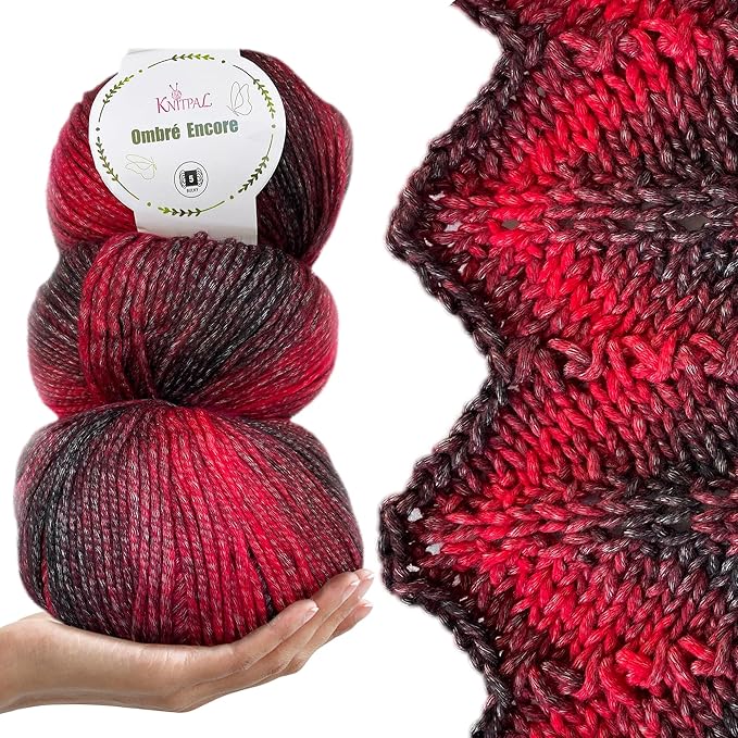 Ombré-Encore Chunky Ombre Yarn for Crocheting, 3 Balls, 507Yds/420G, Free Patterns - Multi Colored Bulky 5 Weight Yarn for Knitting - Checkerboard Red