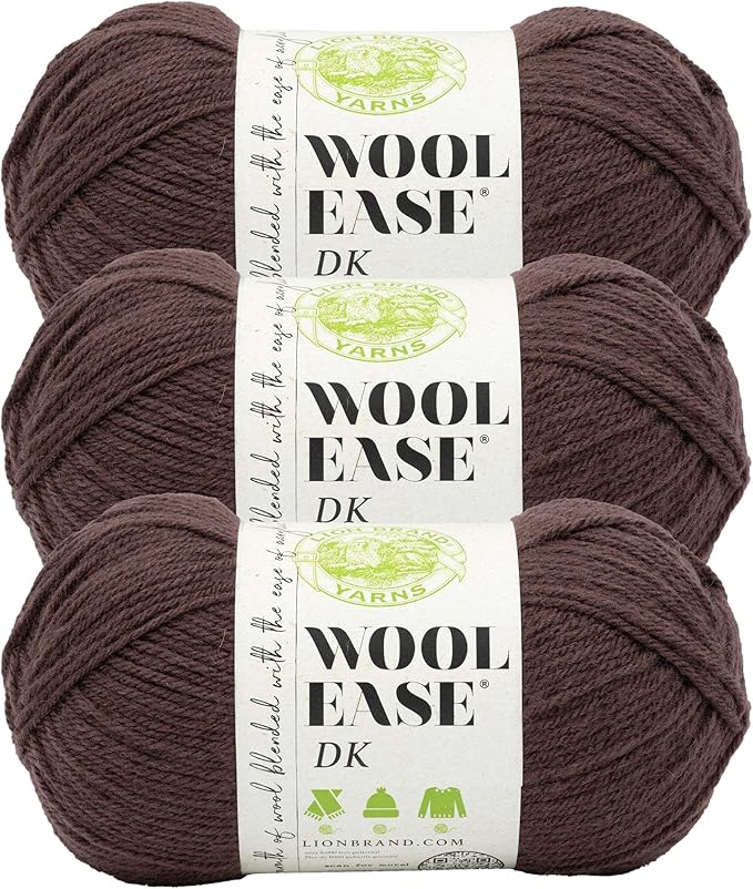 Lion Brand Wool-Ease DK Yarn, Yarn for Knitting, Crocheting, and Crafts, Hickory, 3 Pack