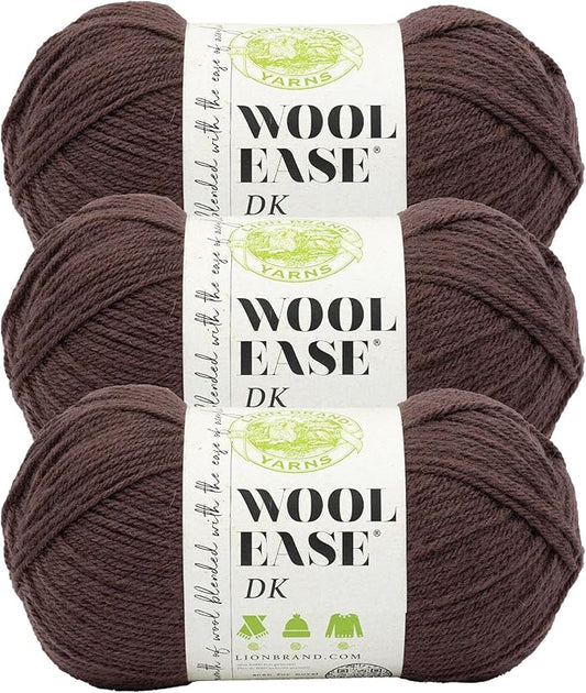 Lion Brand Wool-Ease DK Yarn, Yarn for Knitting, Crocheting, and Crafts, Hickory, 3 Pack