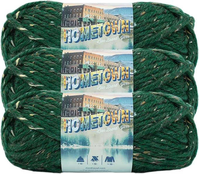 Lion Brand Yarn Hometown Yarn, Super-Bulky Yarn for Knitting, Crocheting, and Crafting, 3 Pack, Riverdale Tweed