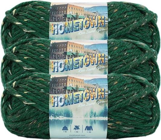 Lion Brand Yarn Hometown Yarn, Super-Bulky Yarn for Knitting, Crocheting, and Crafting, 3 Pack, Riverdale Tweed