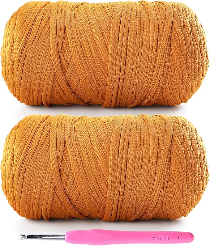 2 Pack T-Shirt Yarn for Crochet - 800 g/260 yds Elastic Fabric T-Shirt Yarn with 1 Crochet Hook (2, Turmeric)