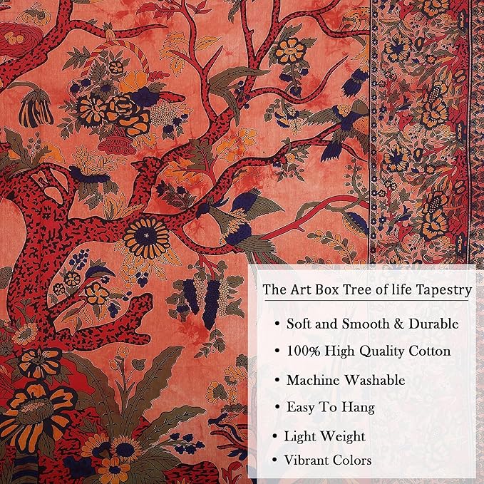 the art box orange tree of life wall hanging tapestry (medium, 60x54 inch) – indian cotton bedspread, picnic sheet, blanket, nature-inspired wall decor for bedroom