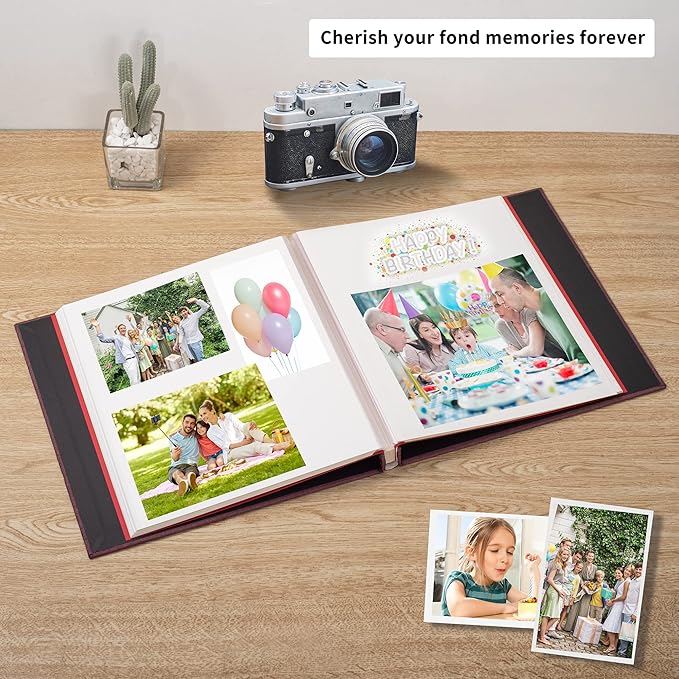 Large Photo Album Self Adhesive 4x6 5x7 6x8 8x10 Pictures Scrapbook Magnetic Album DIY Scrap Book 60 Sticky Pages Linen Cover DIY Photo Album with A Metallic Pen and DIY Accessories(Purple)