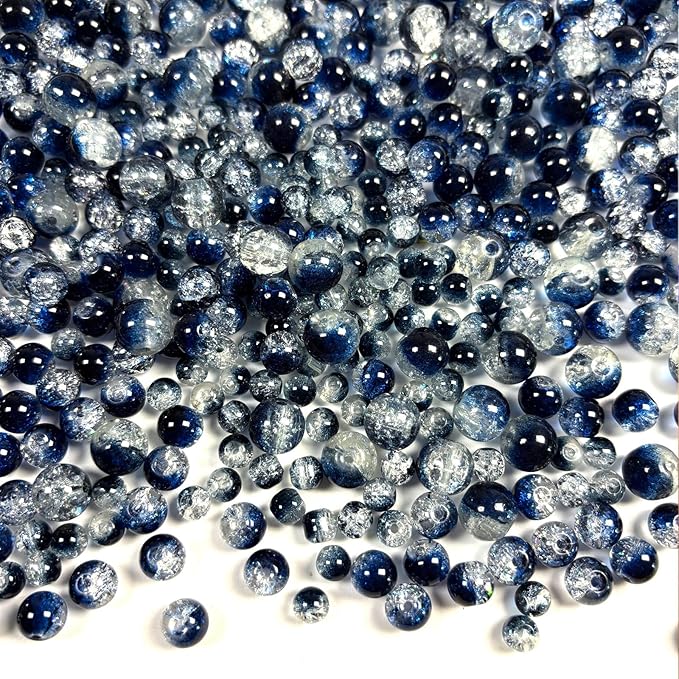 Glass Beads for Jewelry Making, 315Pcs Crackle Round 6/8/10mm Crystal Beads for Bracelet Craft Necklace Earring Making Wine Charms Wind Chimes, Murray and White Color