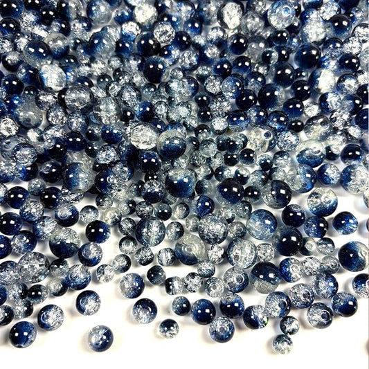 Glass Beads for Jewelry Making, 315Pcs Crackle Round 6/8/10mm Crystal Beads for Bracelet Craft Necklace Earring Making Wine Charms Wind Chimes, Murray and White Color