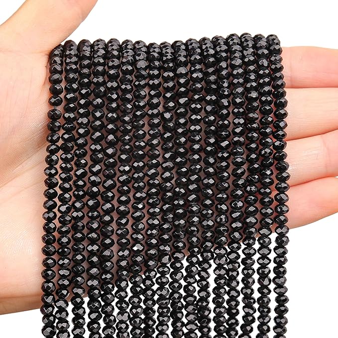 2 Strands Colored Black Obsidian Beads for Jewerly Making, 3 * 4mm Faceted Rondelle Gemstone Crystal Beads for DIY Bracelet Necklace Crafts