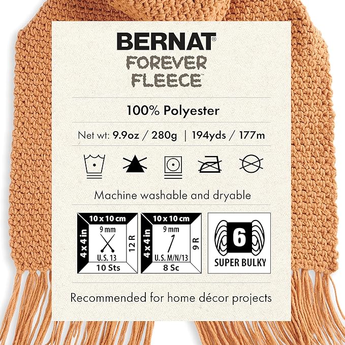 Bernat Forever Fleece Bergamot Yarn - 2 Pack of 280g/9.9oz - Polyester - 6 Super Bulky - 194 Yards - Knitting/Crochet