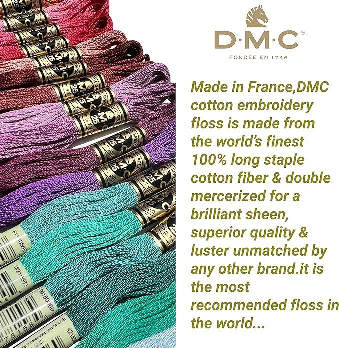 DMC Embroidery Floss, Anniversary Collection Pack. 36 Colors Cotton Embroidery Thread Bundle with Hand Embroidery Needle Size 18. Premium Cross Stitch String Set. Yarn Kit, DMC Mouline Threads.