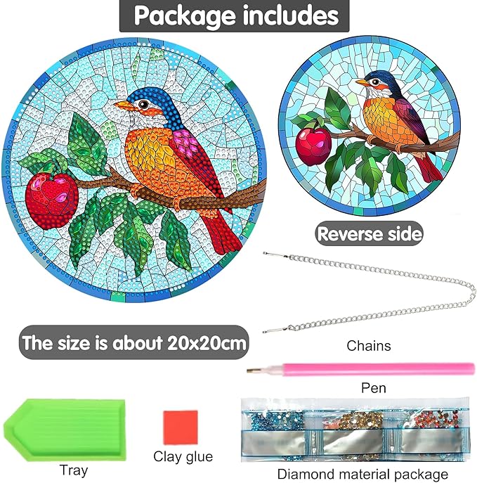 Bimkole Bird Diamond Art Hanging Kit for Adult, DIY 5D Diamond Art Flower Window Pendant, Acrylic Crystal Art Hanging Ornament Home Wall Garden Front Door Sign Outdoor Decor 7.8x7.8 Inch