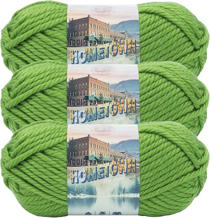 Lion Brand Yarn Hometown Yarn, Super-Bulky Yarn for Knitting, Crocheting, and Crafting, 3 Pack, Sonoma City Green