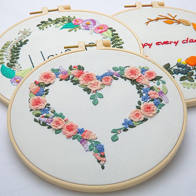 lx lermx embroidery kits for beginners, adult starter cross stitch kit needlepoint complete diy kit with unique patterns, hoop, colorful threads, tools, step by step instructions & video tutorial