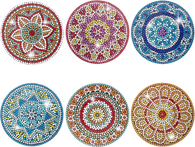 Temlum 6 Pcs Diamond Painting Coasters Kit, Mandala Diamond Art Coasters for Beginners, Adults Small Diamond Painting Kit Art Craft Supplies