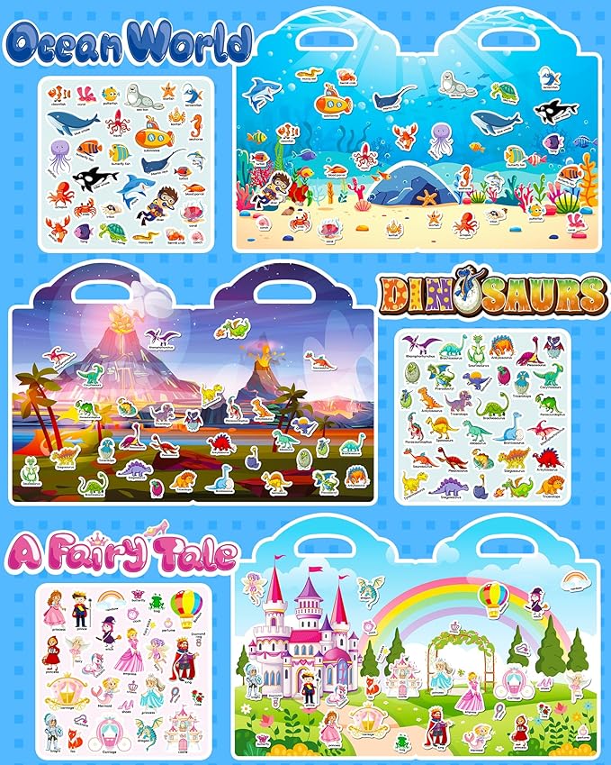 walenced reusable sticker book for toddlers, stickers for kids, toddler craft activities, toddler travel toys ages 3 and up boy girl birthday gifts