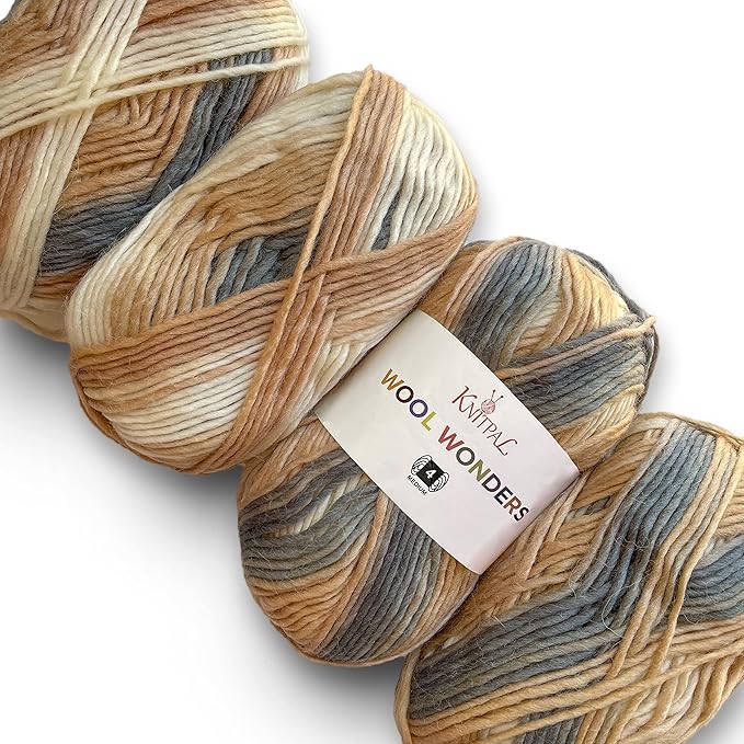 Wool Wonders Yarn for Crocheting, 4-Pack (640Yds / 400G), Free Patterns - Wool Yarn for Knitting - Aran/Heavy #4 Medium Worsted Weight - Neutral Beige